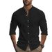 2024 Autumn Men's Long Sleeve Stand Collar Plus Size Slim Fit Casual Cotton Shirt_voghion.com