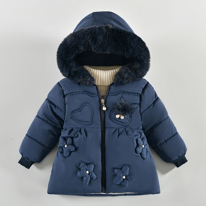 baby girls new cute three-dimensional flower cotton clothes girls thickened fur collar hooded jacket_voghion.com