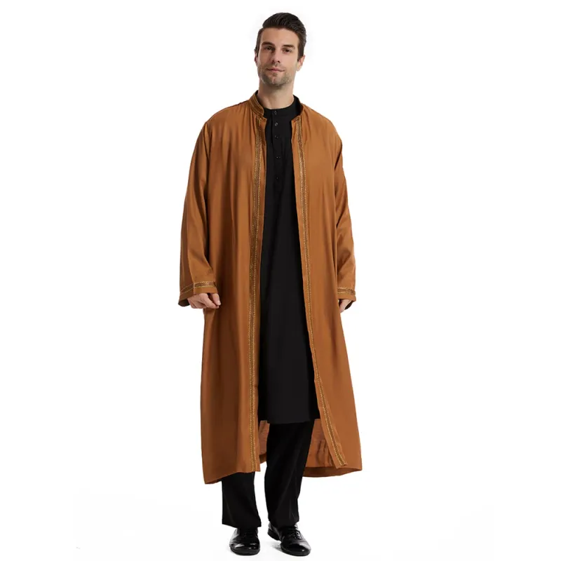 Abbigliamento islamico musulmano Uomo Jubba Thobe Kimono Abito lungo Musulmano saudita Indossa aperto Abaya Caftano Islam Dubai Arabo Eid_voghion.com
