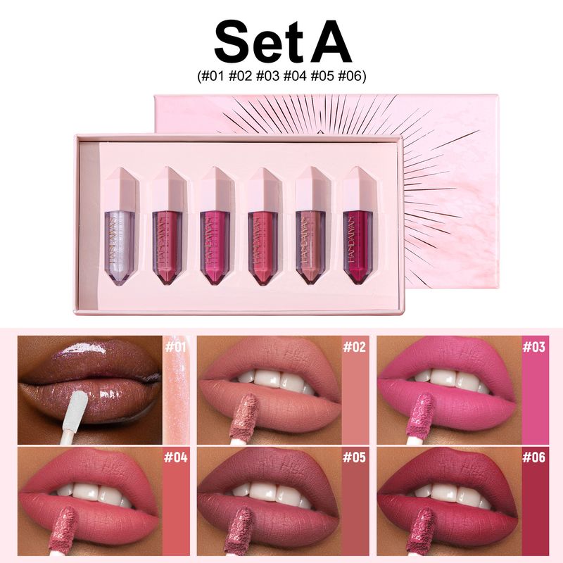 HANDAIYAN - Set di 6 lucidalabbra opachi colorati, impermeabili e a lunga tenuta, contenitore antiaderente, rossetto liquido altamente pigmentato per tutte le occasioni_voghion.com