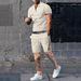 Summer waffle collar short sleeved shorts two-piece set for sports and leisure men's suit_voghion.com