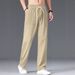 Calça casual masculina de linho misto - perna reta, caimento relaxado, respirável e leve para uso diário (P-XXXG, 8 cores) |_voghion.com
