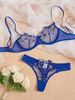 Komplet spodnjega perila s cvetličnim vezenjem Komplet spodnjega perila s spodnjimi žicami Push Up Modrček Žensko spodnje perilo Erotično spodnje perilo Čipkasto spodnje perilo Bralette&Briefs_voghion.com