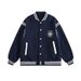 Veste de baseball vintage avec badge brodé - Vêtements d'extérieur décontractés unisexes pour le printemps et l'automne (bleu marine, gris)_voghion.com