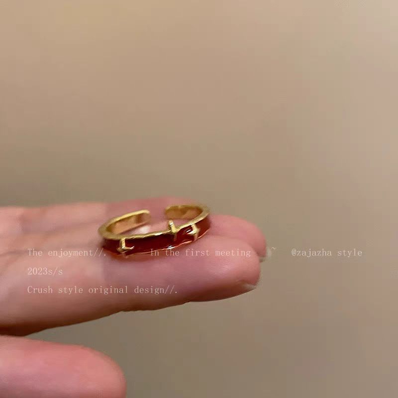 Stella rossa a doppio strato per donna, stile Ins, design di nicchia, anello aperto regolabile, anello per indice unico e versatile_voghion.com