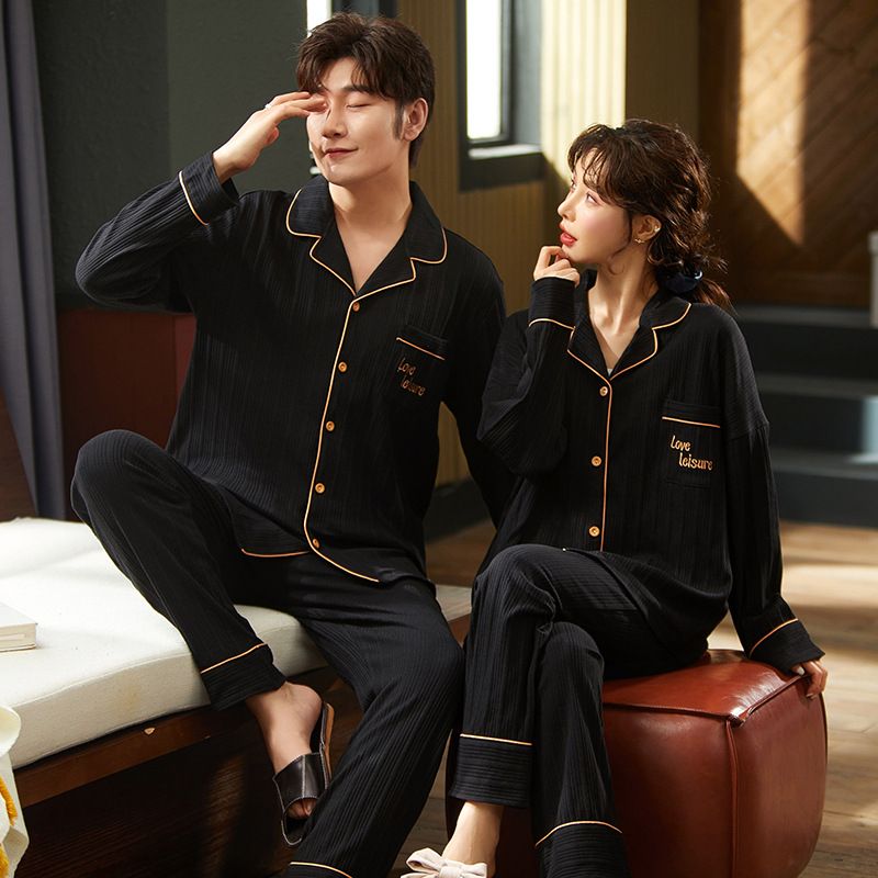 Paar nachtwäsche langarm frühling herbst revers strickjacke baumwolle männer frauen Koreanische version lose und einfache hause_voghion.com