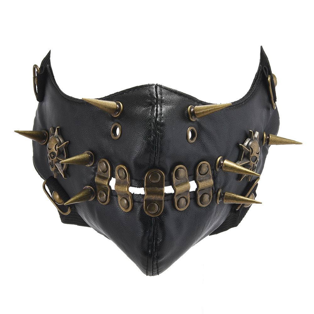 Studded Punk Spike Skull Personality Trendy Black Accessory Leather Mask_voghion.com