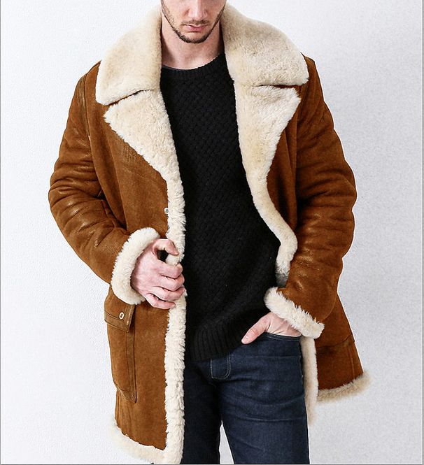 Men's Clothing New Thickened Fur One Piece Men's Jacket Leather Long Coat _voghion.com