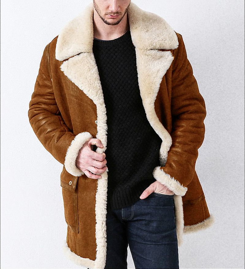 Abbigliamento maschile nuovo cappotto lungo in pelliccia spessa da uomo in un unico pezzo_voghion.com