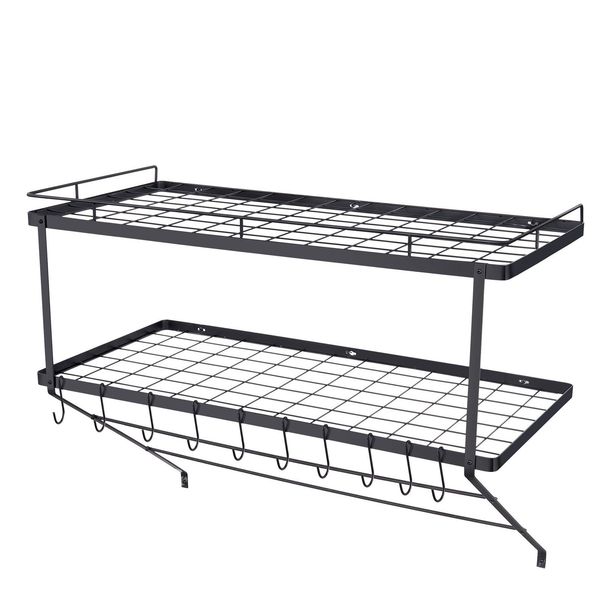 VEVOR Pot Rack Wall Mounted, 30 Inch Pot And Pan Hanging Rack, Pot And Pan Hanger With 12 S Hooks, 55 Lbs Loading Weight, Ideal For Pans, Utensils, Cookware In Kitchen_voghion.com