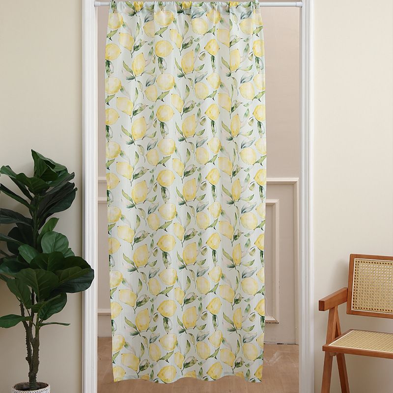 Lemon Print Ruffled Curtains - Yellow Semi-Sheer Kitchen & Bedroom Window Drapes (Tiered Design, Cottage Style, Ready-Made, 50% Blackout)_voghion.com