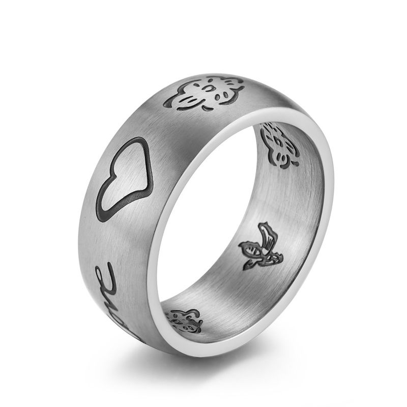 Fearless love eye heart flower bird letter titanium steel ring trendy men's jewelry_voghion.com