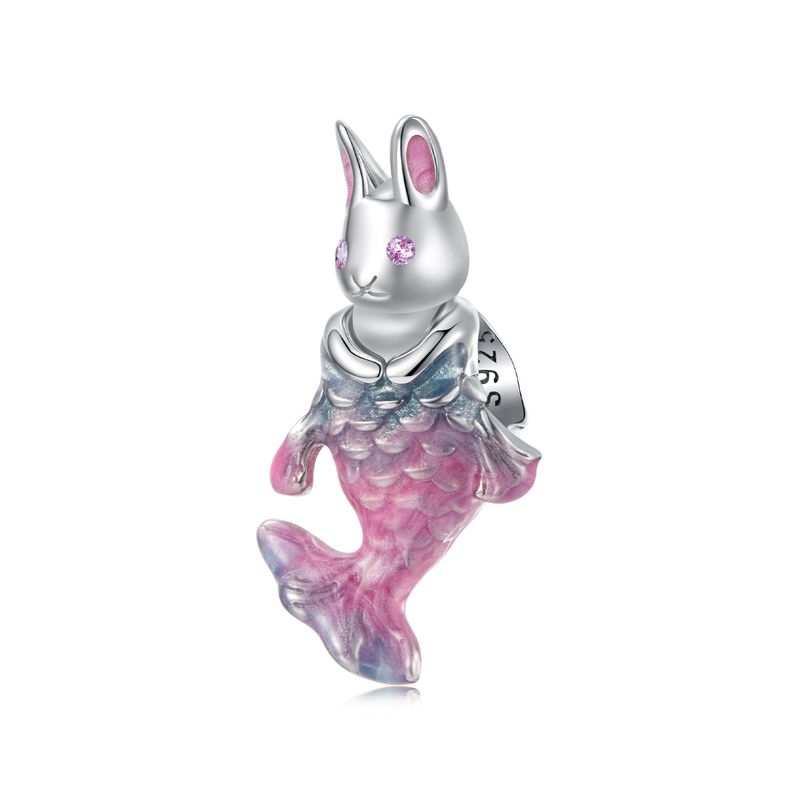 Mermaid Rabbit Charm Sterling Silver Charm ,BSC1124_voghion.com