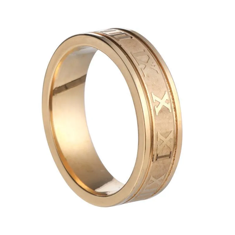 Titanium 6mm Roman Numeral Fashion Trendy Men's Corrosion Stainless Steel Ring For Women_voghion.com
