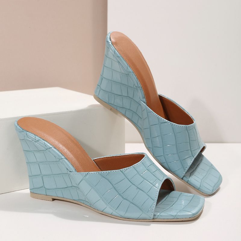 Damesschoenen Zomer Grote Maat Dames Wedgesandalen Eén Band Romeinse Stijl Lattice Textuur Sandalen_voghion.com