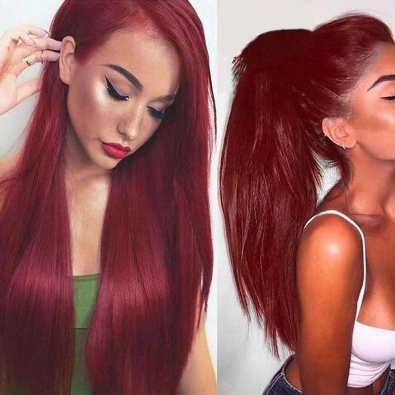 wigs women's centre parted long straight hair african wig burgundy chemical fibre hair head covering wigs_voghion.com
