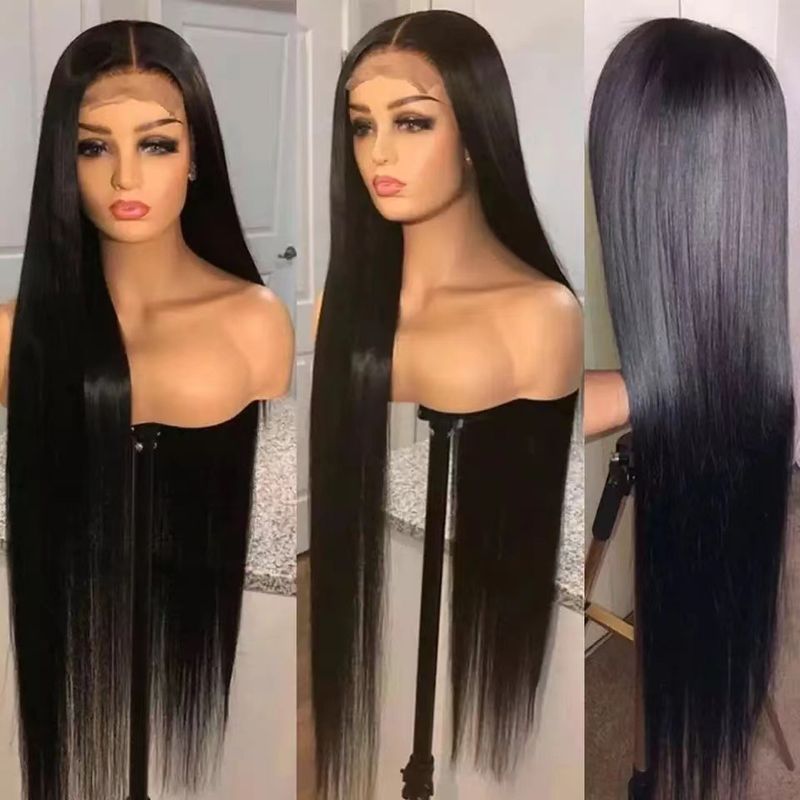 Parrucca anteriore in pizzo da donna, capelli lunghi, frangia d'aria, pizzo, capelli lunghi lisci, parrucca in fibra chimica, copricapo, consegna spot_voghion.com