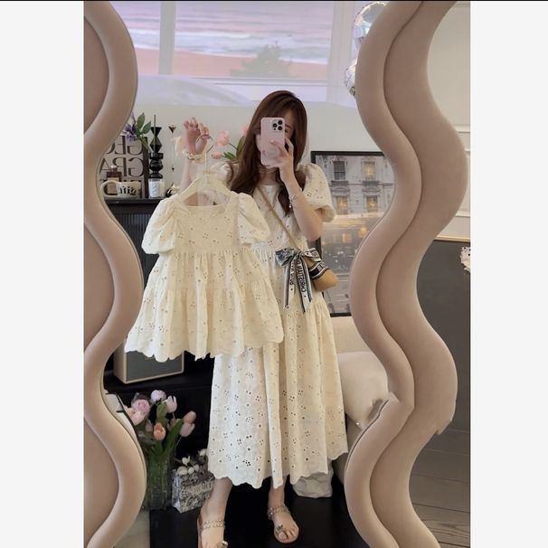 Mother&Kids Summer parent-child lace dress mother-daughter dress fashion breathable skin-friendly pure cotton travel skirt_voghion.com