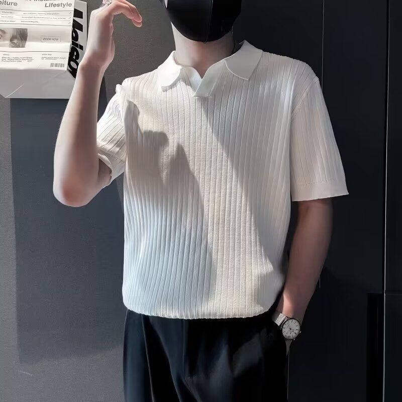 Vīriešu apģērbs Polo krekls Vīriešu vasaras jauns vīriešu īsroku T-krekls Vienkrāsains universāls T-krekls ar atloku Ikdienas skaists tops, universāls_voghion.com