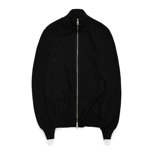 Roupas Masculinas Cardigã Masculino Slim Fit com Zíper - Suéter Casual Pulôver com Gola Alta e Zíperes Duplos (Cinza, Verde, Bege, Preto)_voghion.com