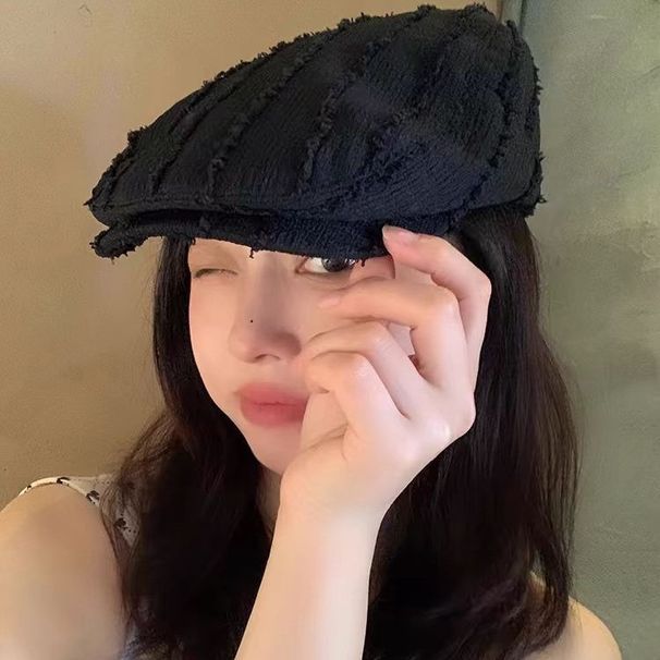 Koreanische Vintage-Cap mit ausgefranstem Rand für Damen, Frühling/Sommer, vielseitig, gesichtsschlankmachend, wendbar_voghion.com