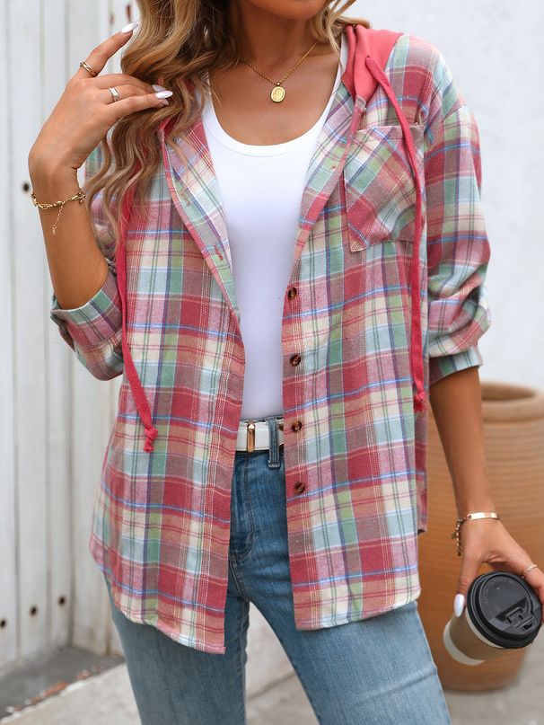 2024 Women's Autumn Winter New Casual Fashion Oversize Loose Plaid Shirt_voghion.com