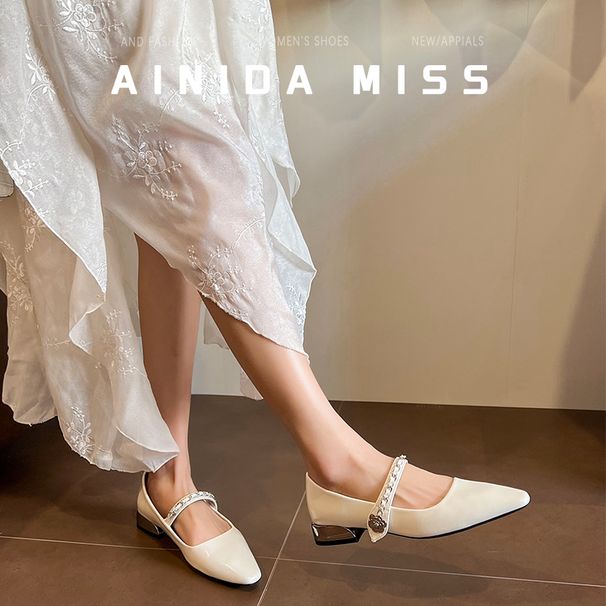 Echtes Leder Französisch Stil Elegante Mary Jane Blockabsatz Single-Layer Frauen 2025 Neue Frühling Flache Mund Weiß_voghion.com