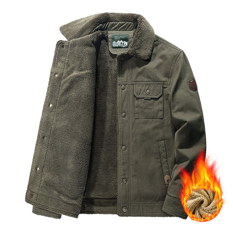 2025 Winter Men's Collar, Lambskin Workwear, With Added Fleece, Oversized Loose And Warm Thick Jacket, Cotton Jacket For Men_voghion.com
