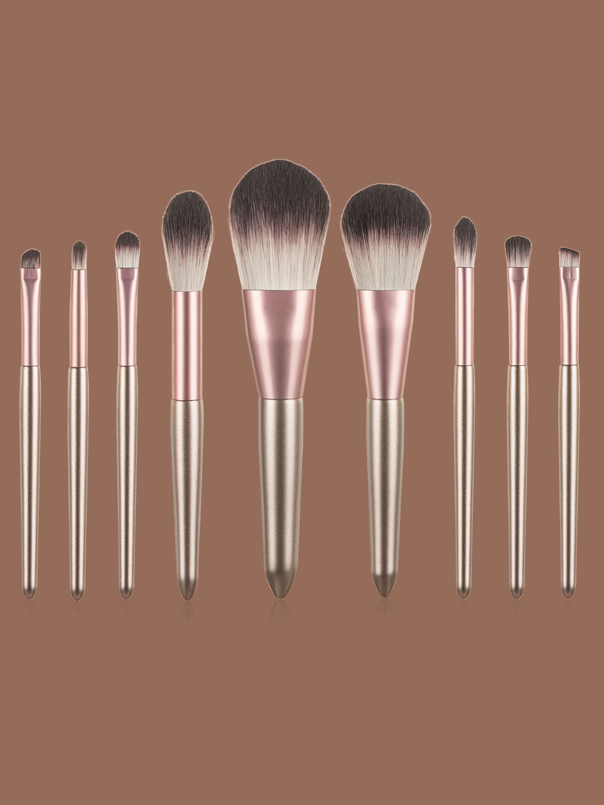 Set di pennelli per trucco di qualità marrone da 9 pezzi_voghion.com