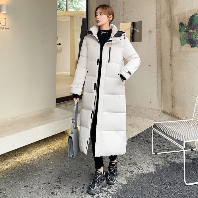 Piumino lungo – Parka oversize con cappuccio in stile coreano (nero/bianco, M-XXL)_voghion.com