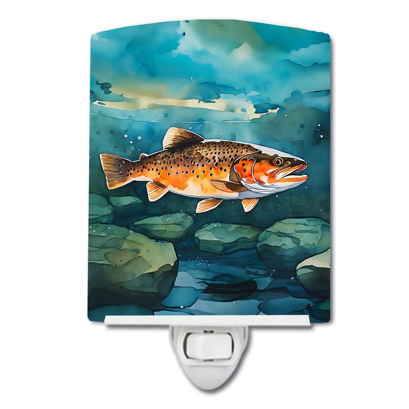 NEW Brown Trout Ceramic Night Light Compact, UL-Certified, Ideal for Bedroom, Bathroom, Nursery, Hallway, Kitchen, 6x4x3, Multicolor_voghion.com