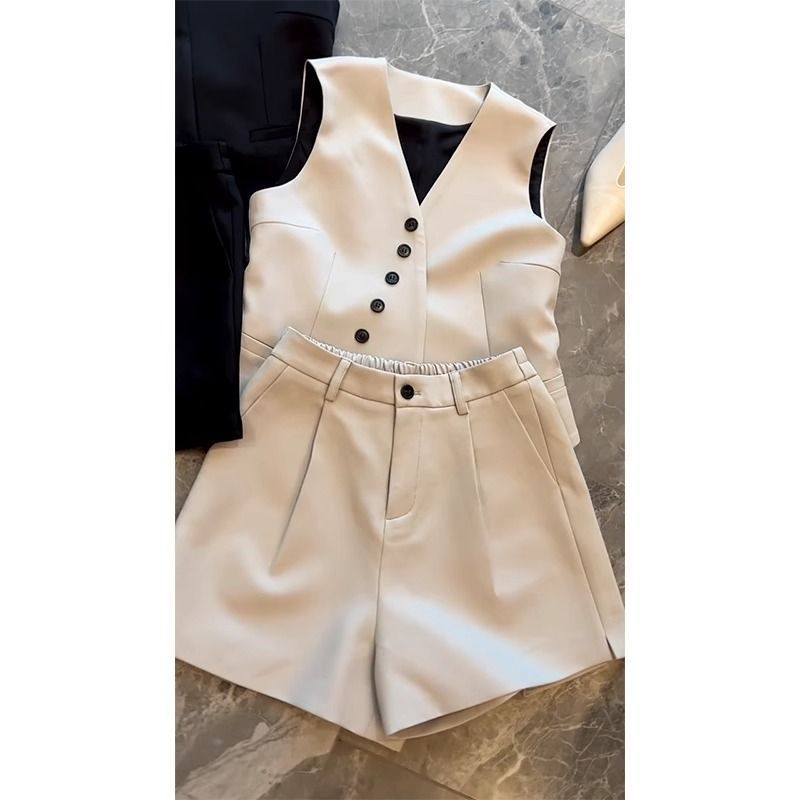 Damenbekleidung Promi-Duft Professionelle Weste Shorts Anzug Sommer Zweiteiliger Anzug_voghion.com