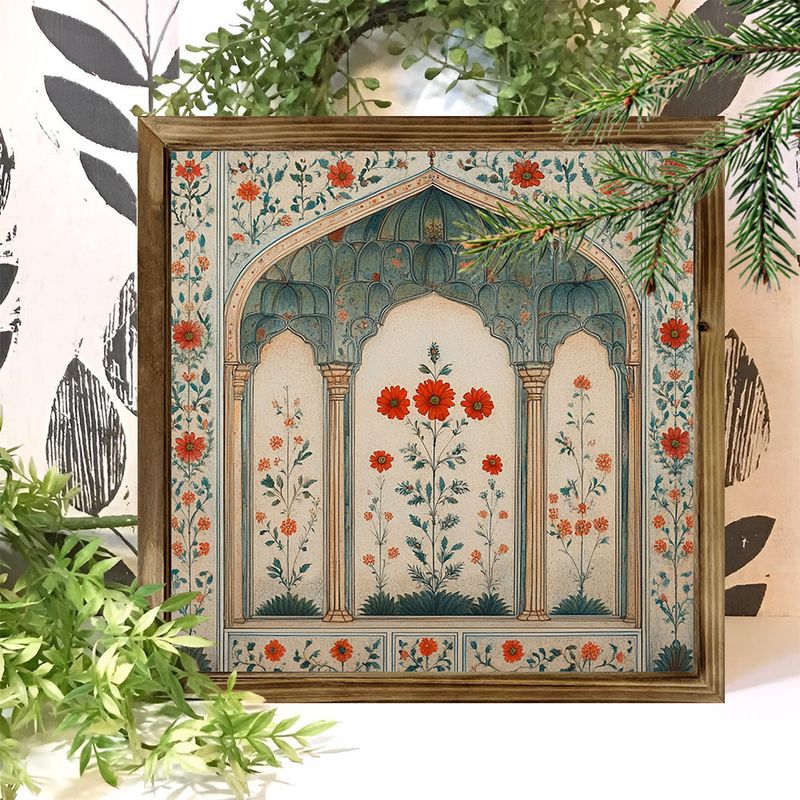"8x8" Vintage islamisk blommig valvskylt i trä - Färgglad vår-/sommardekor för hemmet, kontoret eller caféet - Perfekt julklapp_voghion.com