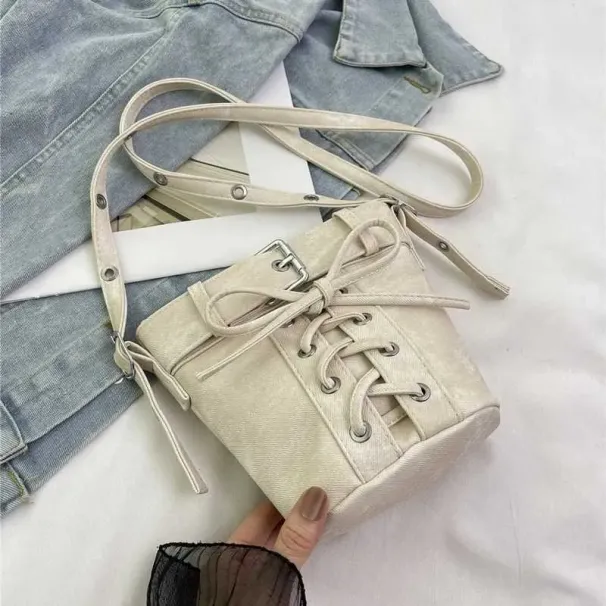 Borse a secchiello in PU firmate per donna, solide, morbide, di grande capacità, a tracolla, da donna, versatili, con fiocchi, messenger_voghion.com