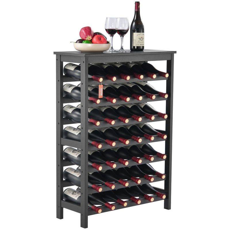 VEVOR 42 Bottle 7-Tier Modular Wine Rack Bamboo Wood Display Shelf With TableTop_voghion.com