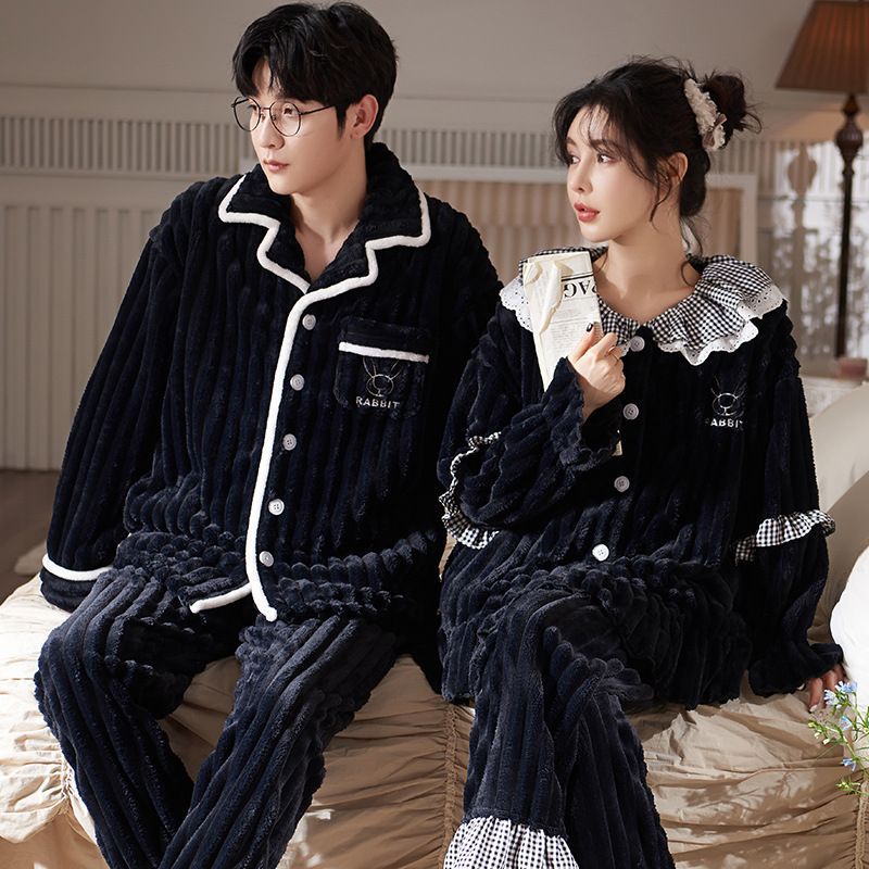 Paare' herbst korallen fleece strickjacken, lange ärmel mit dicken fleece, männer und frauen nachtwäsche, home kleidung,_voghion.com