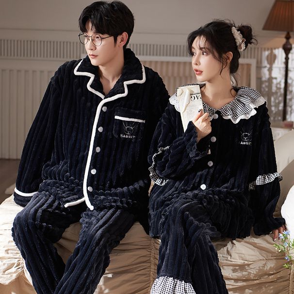 Paare' herbst korallen fleece strickjacken, lange ärmel mit dicken fleece, männer und frauen nachtwäsche, home kleidung,_voghion.com