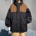 Unisex Retro Color-Block Windbreaker – Lightweight Water-Resistant Workwear Jacket With Hood (Black/Brown/Green)_voghion.com