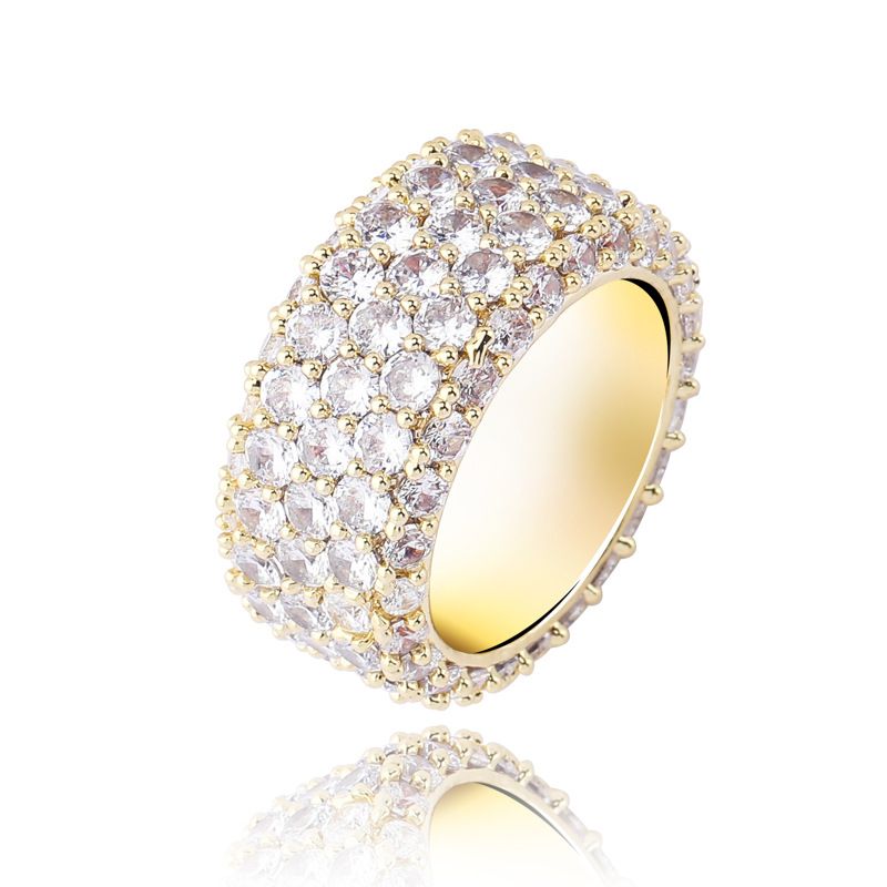 Anello da uomo con tre file di zirconi cubici, stile hip hop, fede nuziale geometrica placcata in oro e argento, taglie dalla 7 alla 11_voghion.com