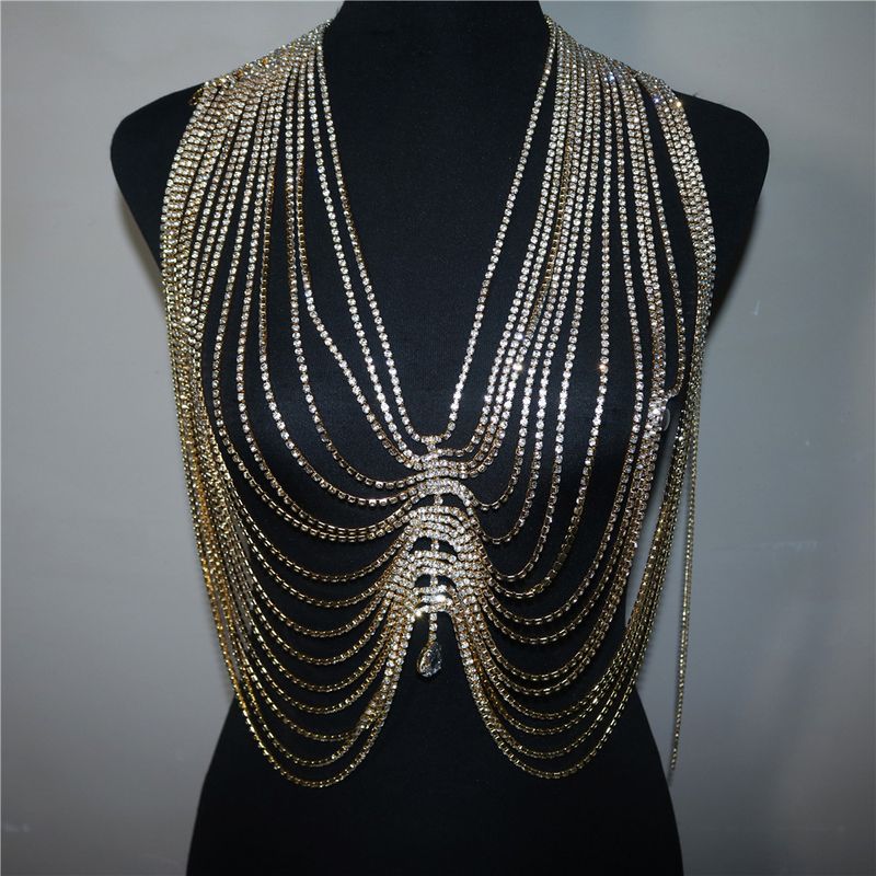 Ins new multi-layer tassel rhinestone bra hanging shoulder sexy beach accessory body chain_voghion.com