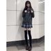 Autumn college style dark gray JK uniform jacket knitted sweater cardigan long sleeved top soft girl set_voghion.com
