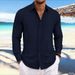 Men's Long Sleeve Shirt With Vertical Stripes And Textured Fabric, Turn-Down Collar Cardigan_voghion.com