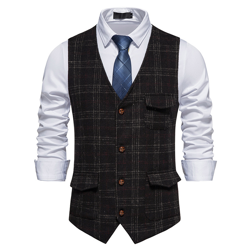 Herren Vintage-Karo-Anzugweste, Tweed-Weste für Herren_voghion.com
