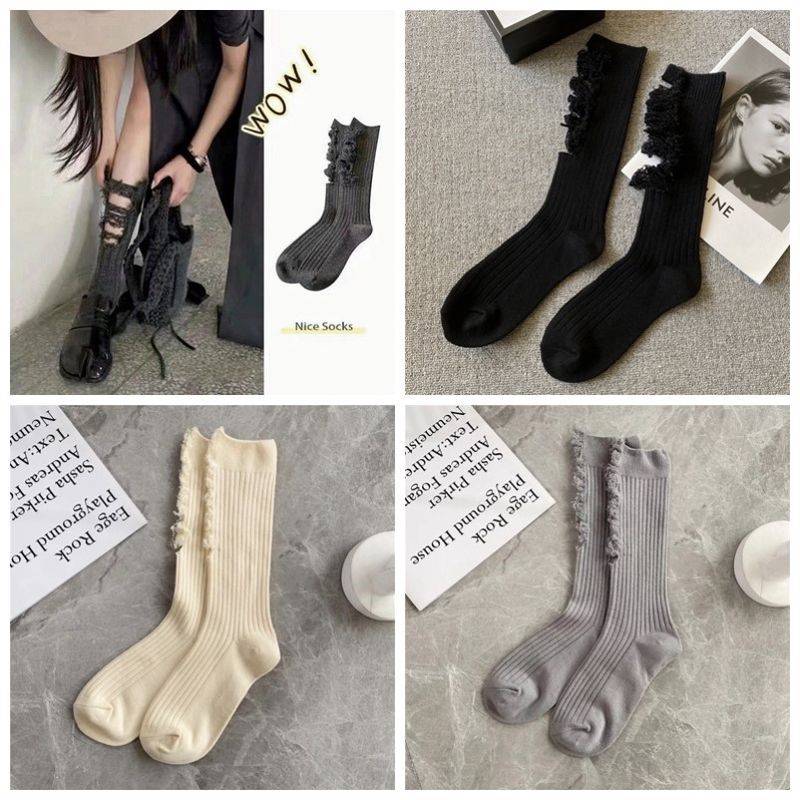 Damen Same Ins Magila Ripped Beggar Socken Modell Stil Hierscht a Wanter Knéi Héich Stapel vu Miss Dream_voghion.com