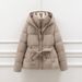 Fashionable Style Thickened Winter Coat For Women, Short Hooded Jacket With Waist Tie, Slim Fit, Warm & Stylish Outerwear_voghion.com