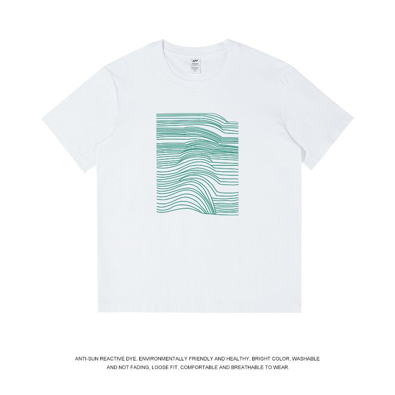 Printemps et été ligne simple imprimé t-shirt à manches courtes hommes coton 230g polyvalent col rond bas haut costume de couple pour femmes_voghion.com