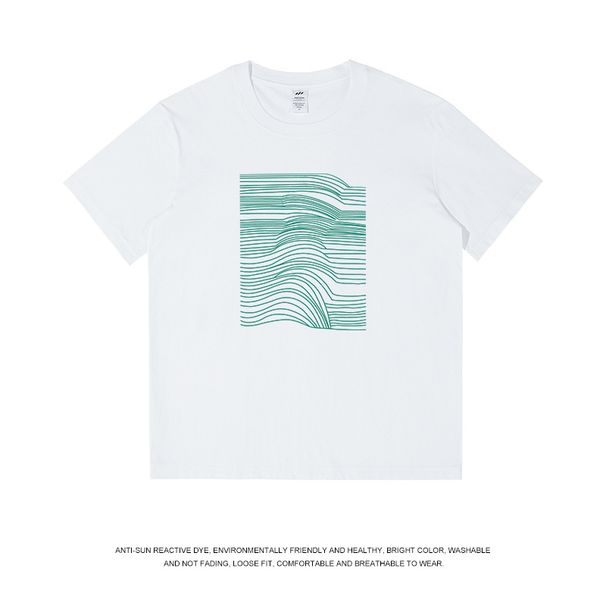 Printemps et été ligne simple imprimé t-shirt à manches courtes hommes coton 230g polyvalent col rond bas haut costume de couple pour femmes_voghion.com