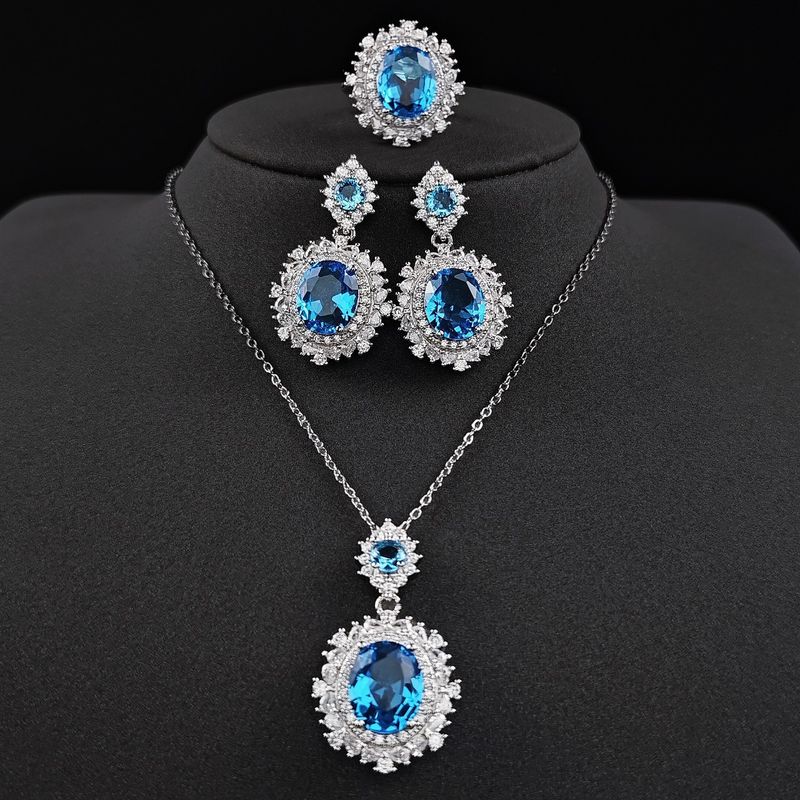 Crystal Jewelry Set for Women Cubic Zirconia Ring Diamond Necklace Rhinestone Dangle Earrings Wedding Jewelry for Brides Bridesmaid_voghion.com