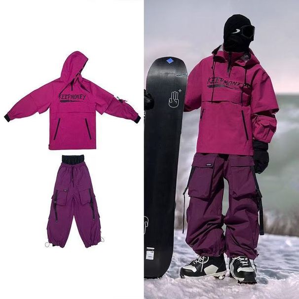 Conjunto de traje mejorado de estilo americano 2024 para hombre y mujer, pantalones de snowboard impermeables y cálidos para esquí al aire libre._voghion.com