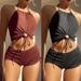GraceChic Two-Piece For Women With High-End Feel, Flat-Crotch Swim Trunks, Halter Neck Tie, Backless Huludao Swimsuit_voghion.com